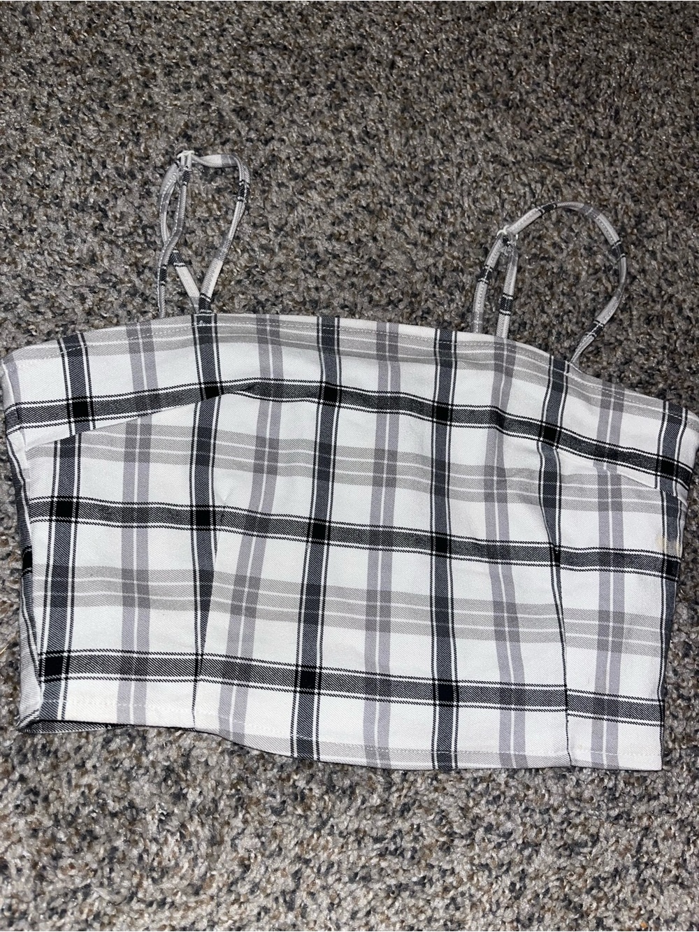 Plaid Strapless Crop Top in Black & White